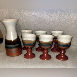 Vintage Otagiri Complete 7 Piece Set, 1 Carafe & 6 Goblets